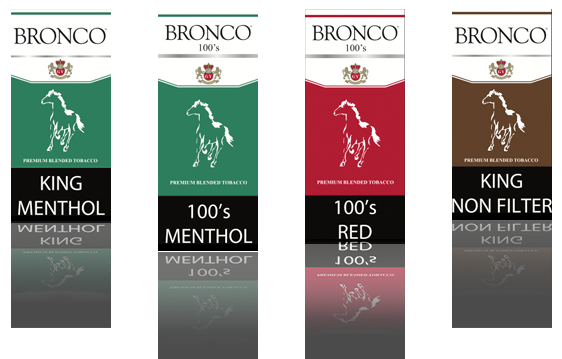 Green, Red and Brown Bronco Cigarette Packs